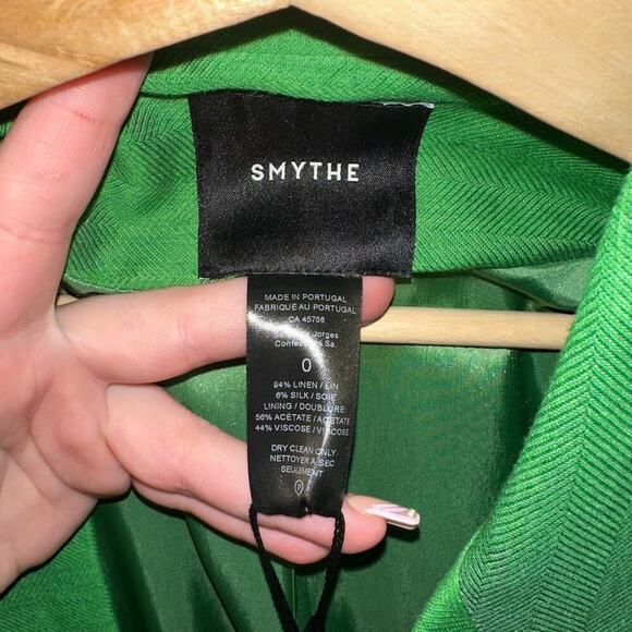 Smythe NWT Linen Silk Crop Sleeve Kelly Green Blazer Jacket Size 0 - Picture 4 of 9